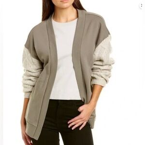 Vintage Havana Slouchy Oversized Cardigan Sweater Size S Green Ivory Knit Sleeve